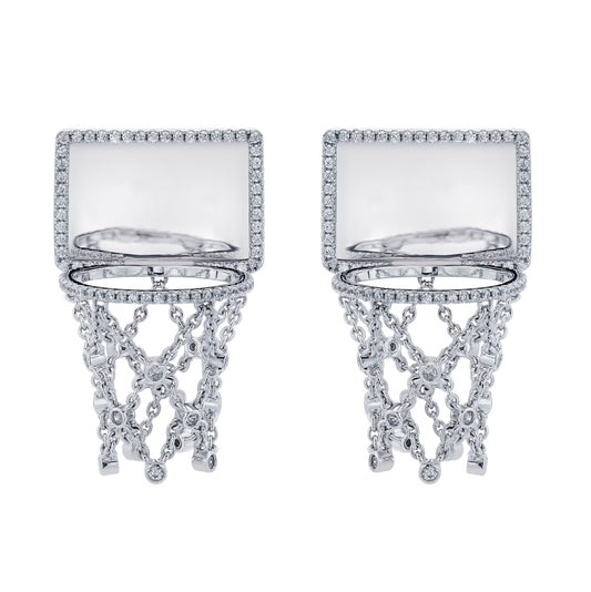Basketball Hoop Diamond Bordered Earrings