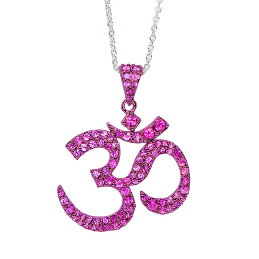 Ohm Necklace set in 18KT Rose Gold with Natural Pink Sapphires