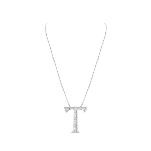 Necklace with a letter 'T' pendant on a white background