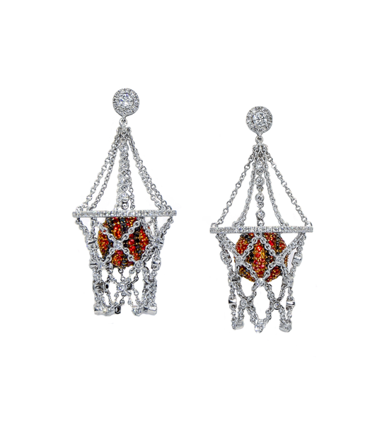 ASHNA MEHTA - Basketball Hoop Earrings with a Ball Inside