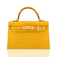 Yellow crocodile skin handbag with gold hardware on a white background, collection-preview
