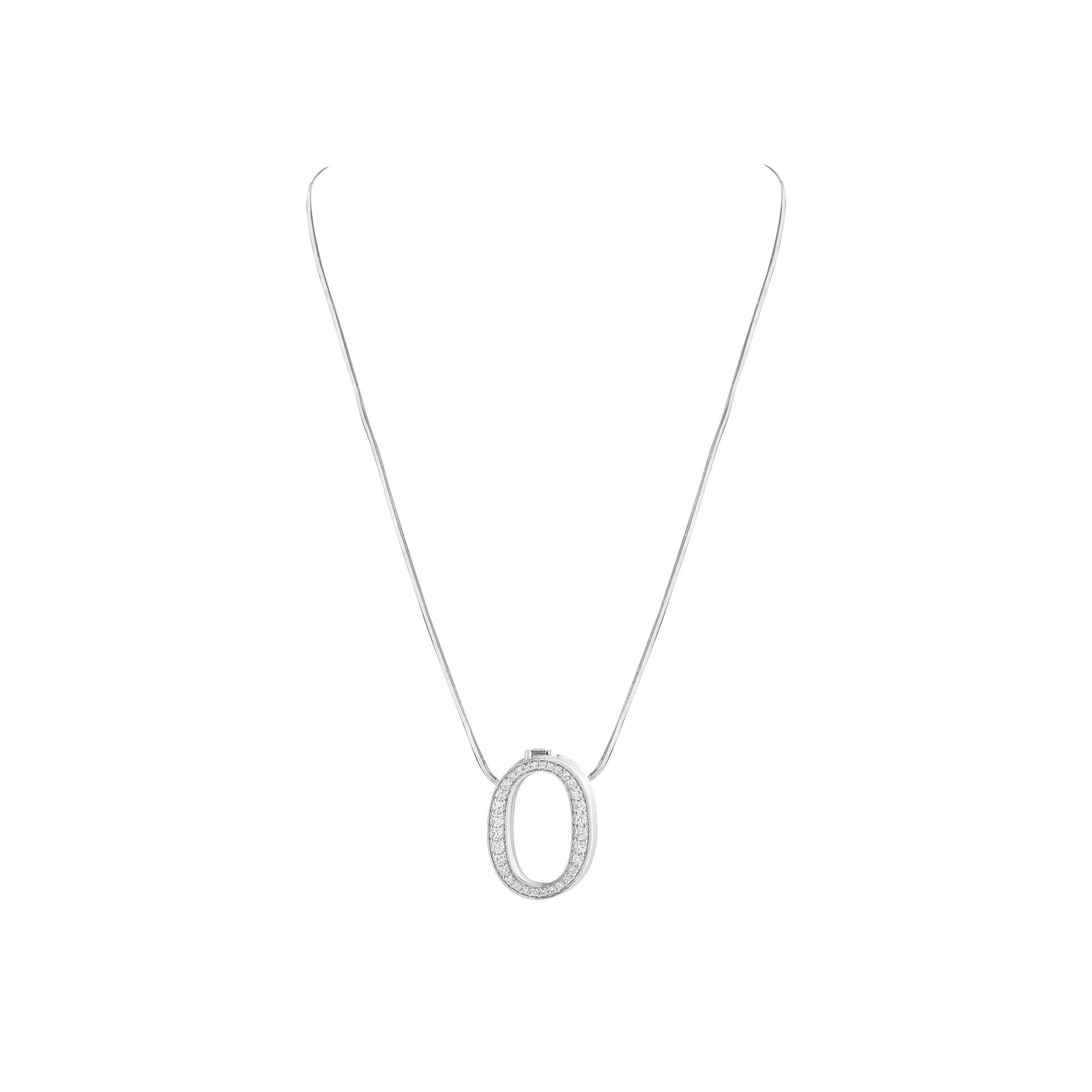 Silver necklace with a heart-shaped pendant on a white background