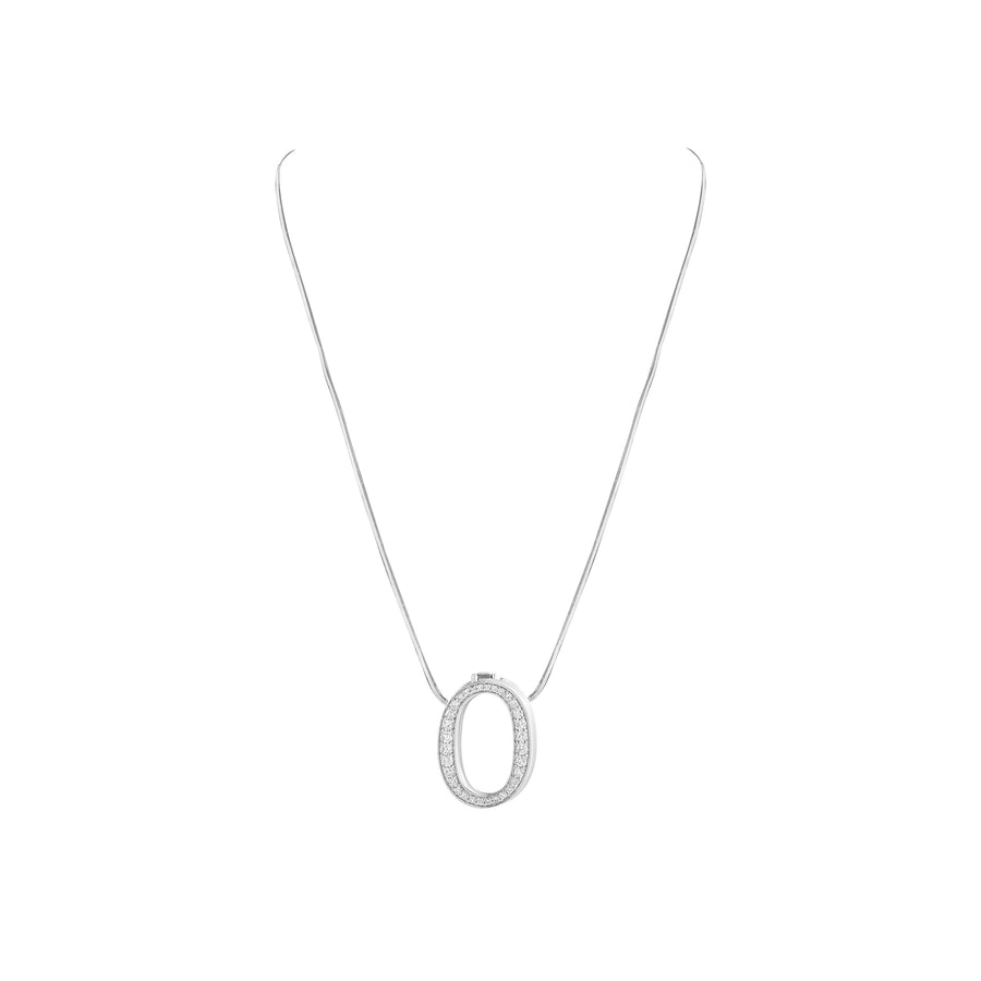 Silver necklace with a heart-shaped pendant on a white background