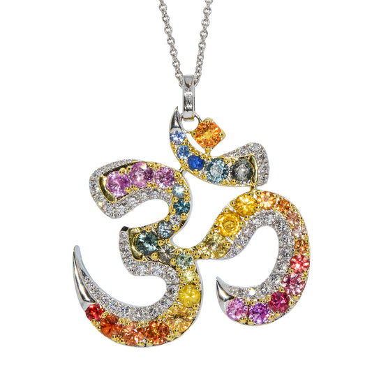 Ohm Necklace set in 18KT White Gold with Natural Diamonds and Multy Sapphires