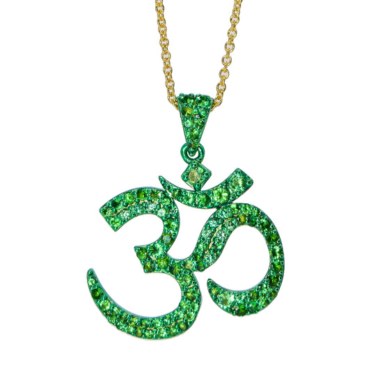 Ohm Necklace set in 18KT Yellow Gold with TSavorite Gem Stones