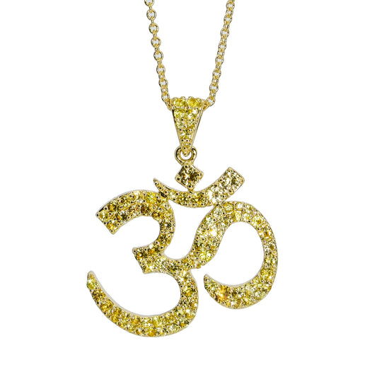 Ohm Necklace set in 18KT Yellow Gold with Natural Yellow Sapphires
