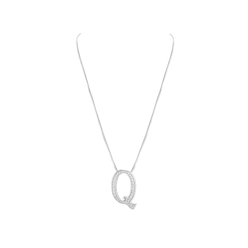 Silver necklace with a 'Q' pendant on a white background