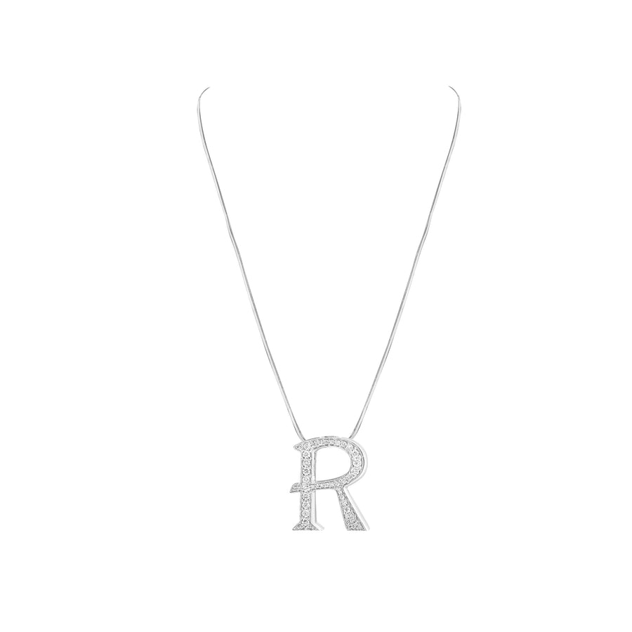 Necklace with a letter 'R' pendant on a white background