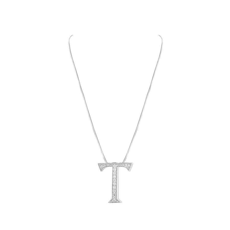 Necklace with a letter 'T' pendant on a white background
