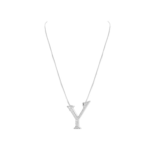 Silver necklace with a 'Y' pendant on a white background