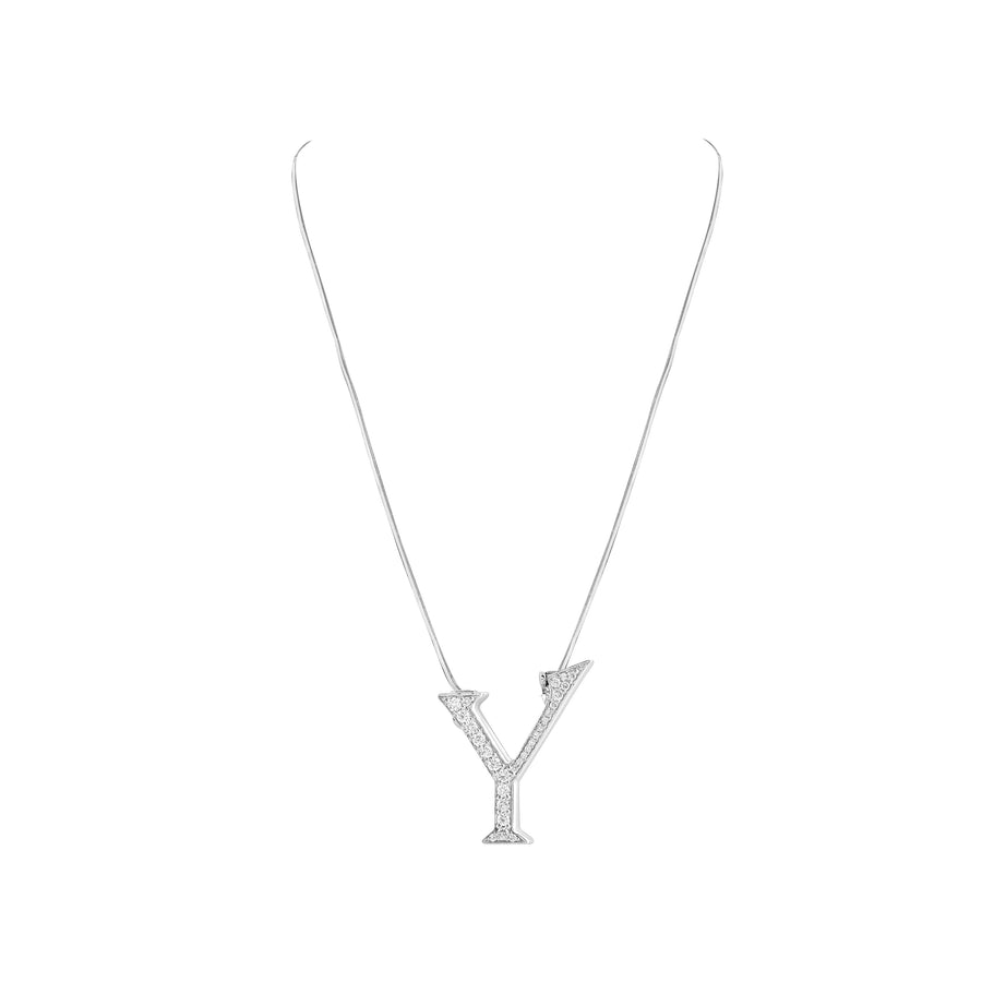 Silver necklace with a 'Y' pendant on a white background