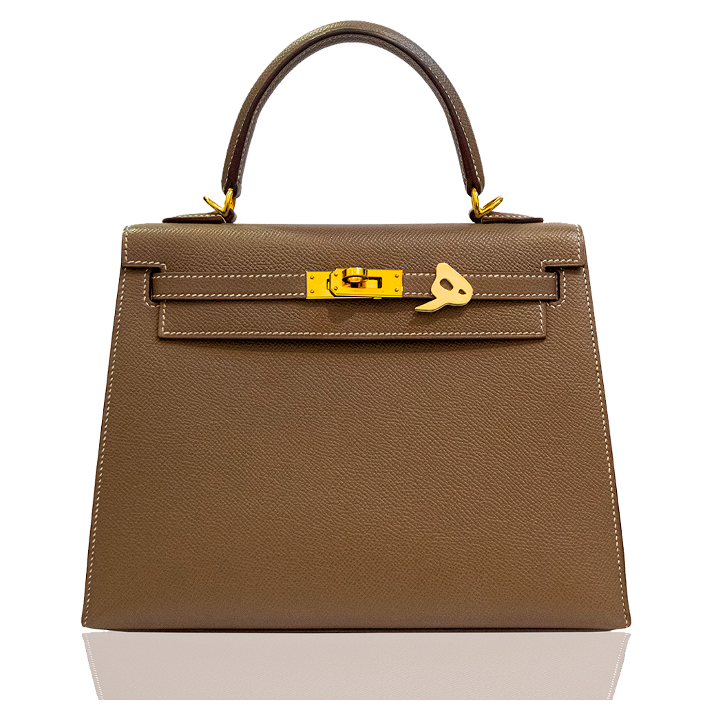 Brown handbag with gold hardware on a white background, collection-preview