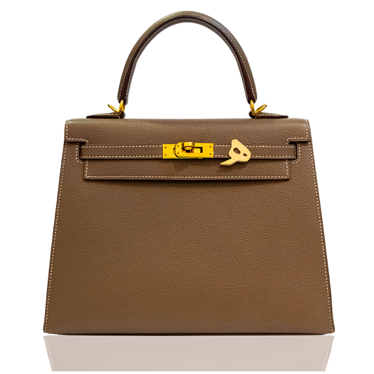 Brown handbag with gold hardware on a white background, collection-preview
