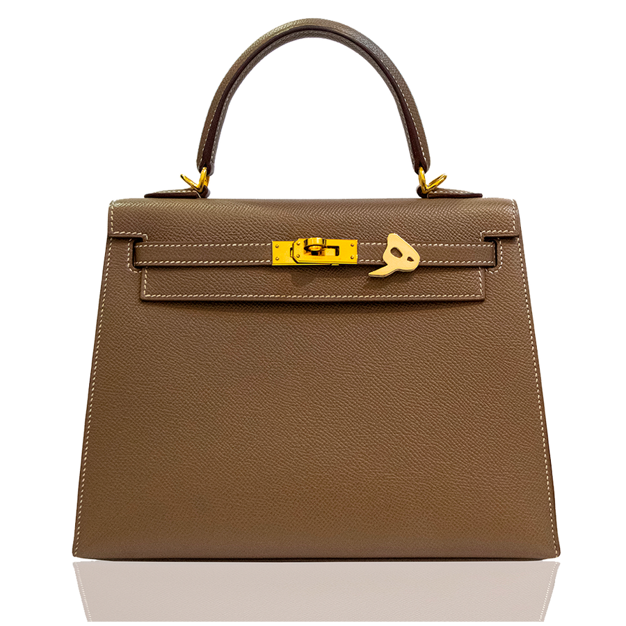 Brown handbag with gold hardware on a white background, collection-preview