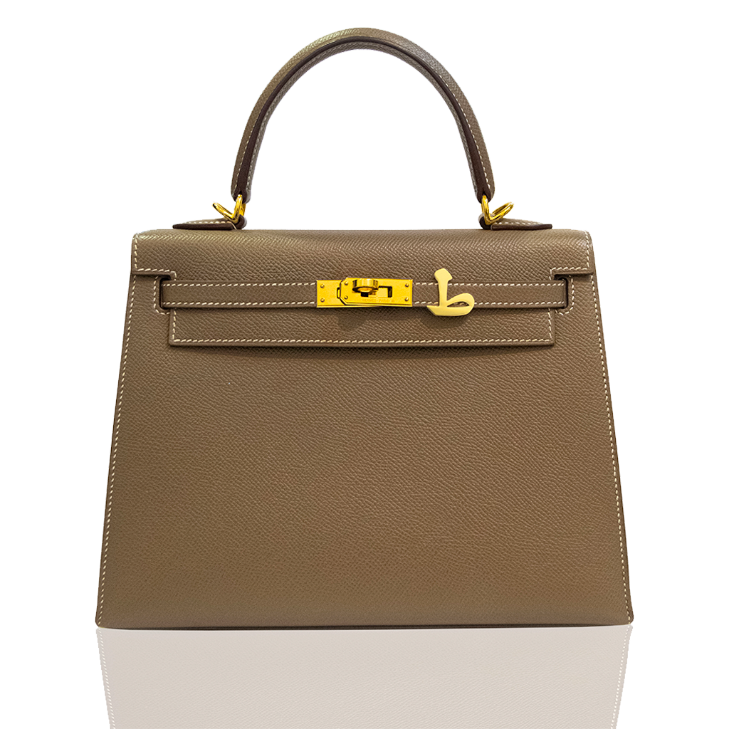 Brown handbag with gold hardware on a white background, collection-preview